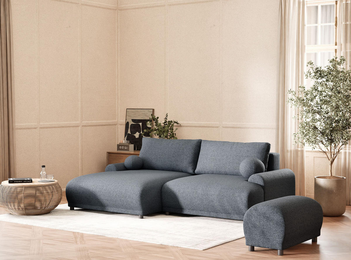 ECKSOFA MIT SCHLAFFUNKTION Tallin Blau grau Webstoff - Links Seite - Blaugrau/Schwarz, Holz/Holzwerkstoff (145/240cm) - Maison de Reve