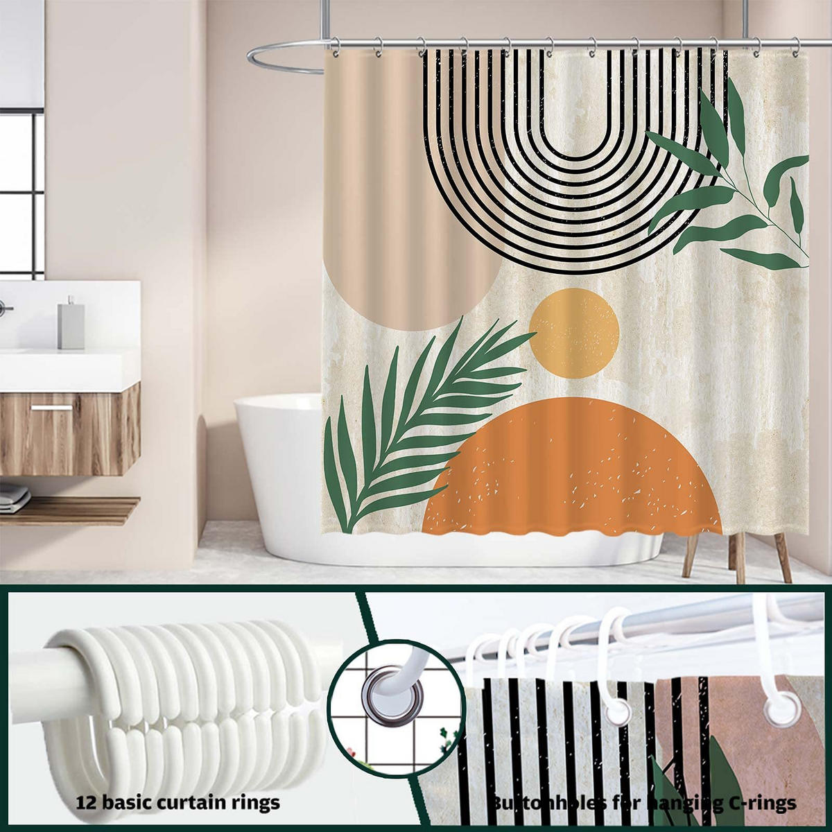 DUSCHVORHANG Schwarz abstrakt geometrisch 180 x 180 cm modern minimalistisch Polyester wasserdicht waschbar - Multicolor, Textil (180/180cm) - MCBOSON