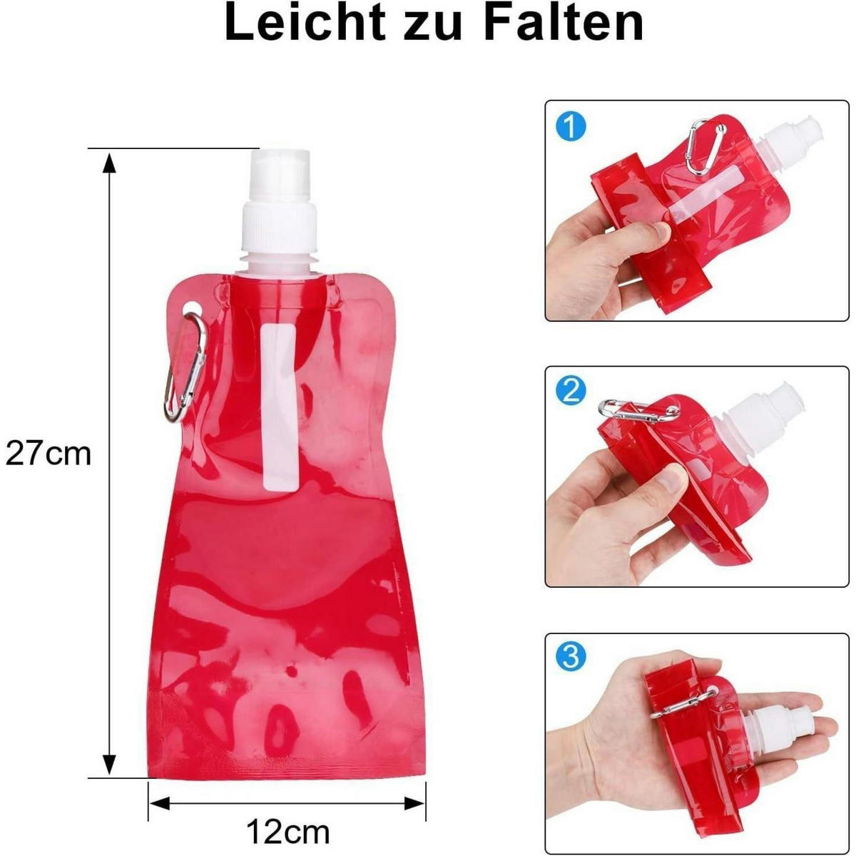 TRINKFLASCHE 2-teiliges Set 500 ml faltbar mit Karabiner Rot+Blau - Multicolor, Kunststoff (1/1cm)