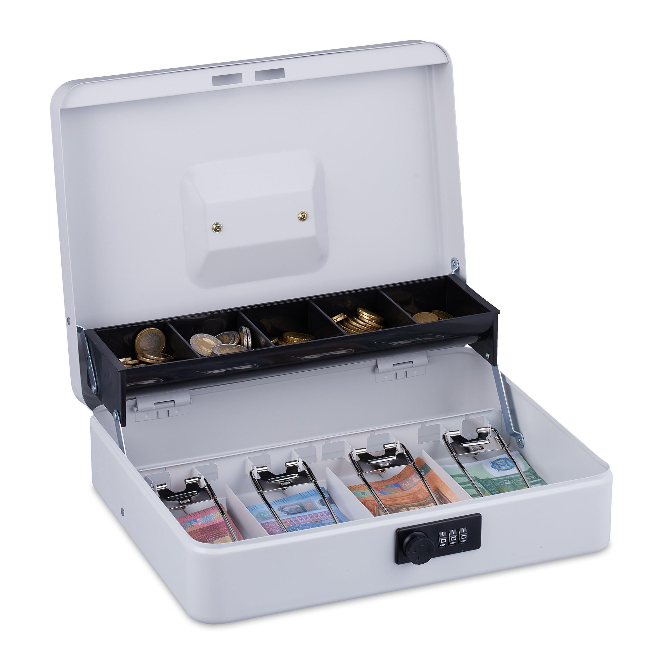 GELDKASSETTE - Weiß, Kunststoff/Metall (30.5/8.5/24.5cm) - Relaxdays