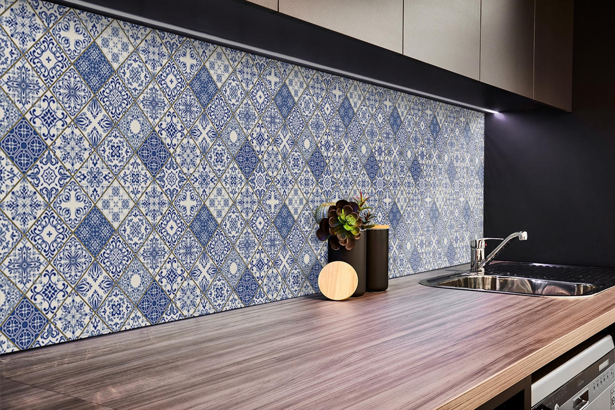 WANDPANEEL 100 x 50 cm Portugiesisches Muster - Blau, Textil (100/1.6/50cm) - TULUP
