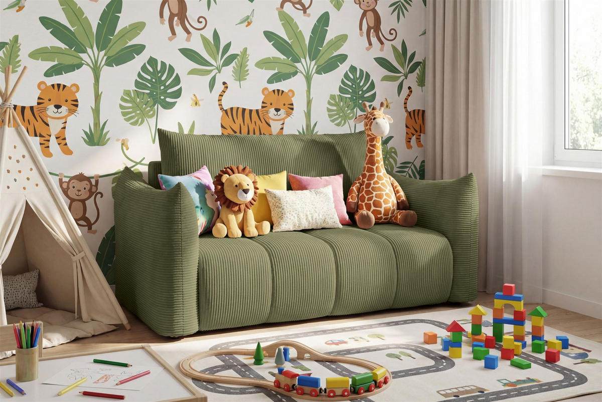 SOFA 2er-sitzer Ontario Mit Liegefunktion - Olivgrün, Holzwerkstoff/Textil (162/86/101cm) - Fun Möbel