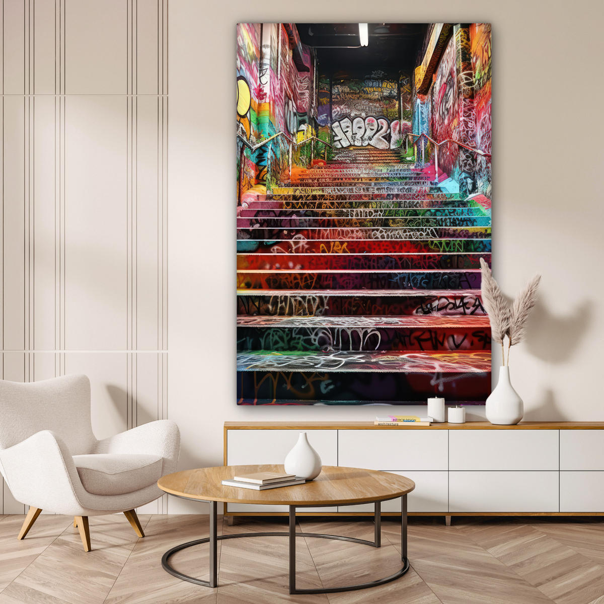 SLIKA NA PLATNU Stopnice 90x140 cm - večbarvno, tekstil (90/140cm) - MuchoWow