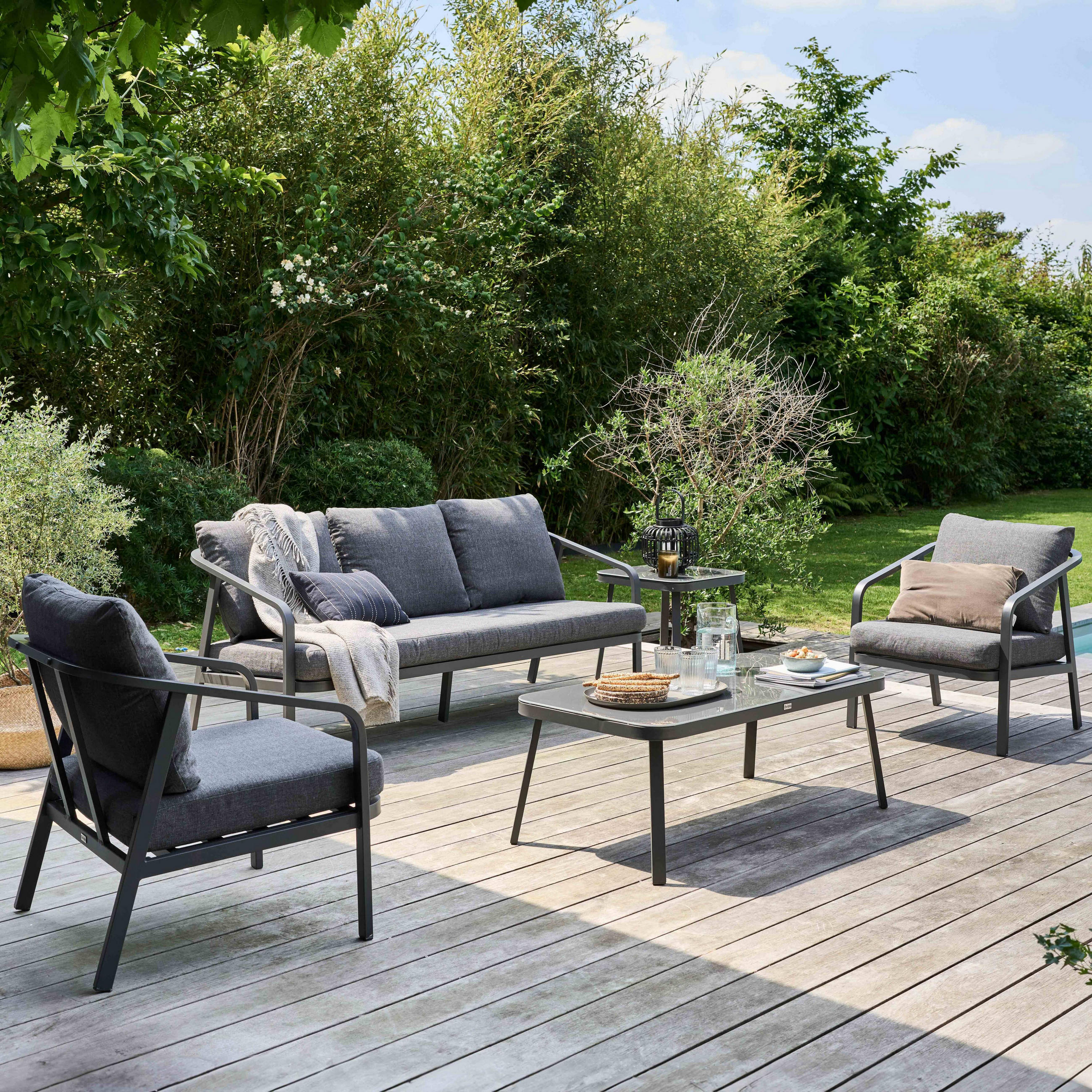 GARTENSET 5-tlg., Grau - Grau, Metall - Oviala