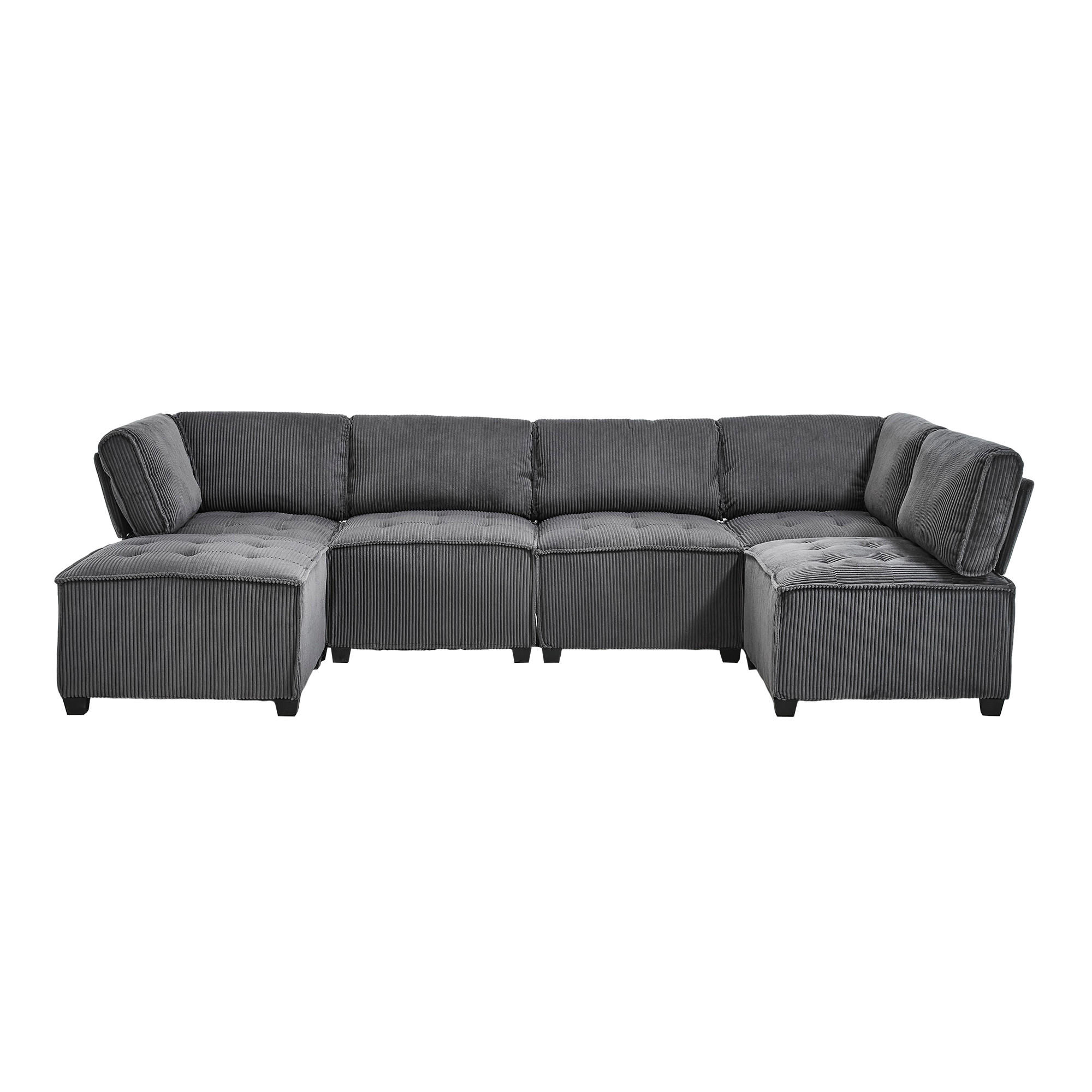 MODULARES 6-Sitzer Sofa Cord flexibel als U-/L-Form und Eckschlafsofa Grau 308/154/82 cm - Grau, Textil (154/308cm) - Redom