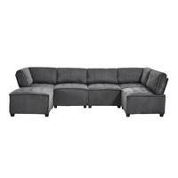 MODULARES 6-Sitzer Sofa Cord flexibel als U-/L-Form und Eckschlafsofa Grau 308/154/82 cm - Grau, Textil (154/308cm) - Redom