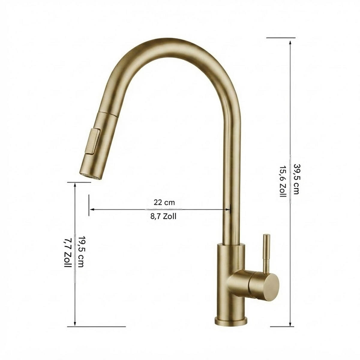 WASCHTISCHARMATUR, 39,5 x 22 cm, gold - Goldfarben, Metall (51/6/24cm) - Vallsero