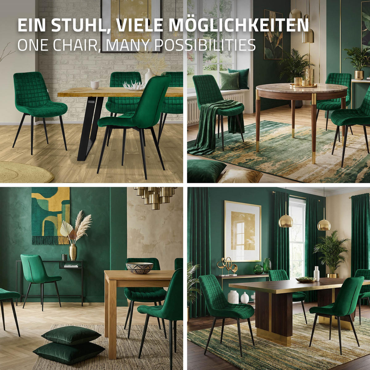 ESSZIMMERSTÜHLE 2ER-SET Dunkelgrün Samt - Dunkelgrün/Schwarz, Textil/Metall (52/89/60cm) - ML-DESIGN