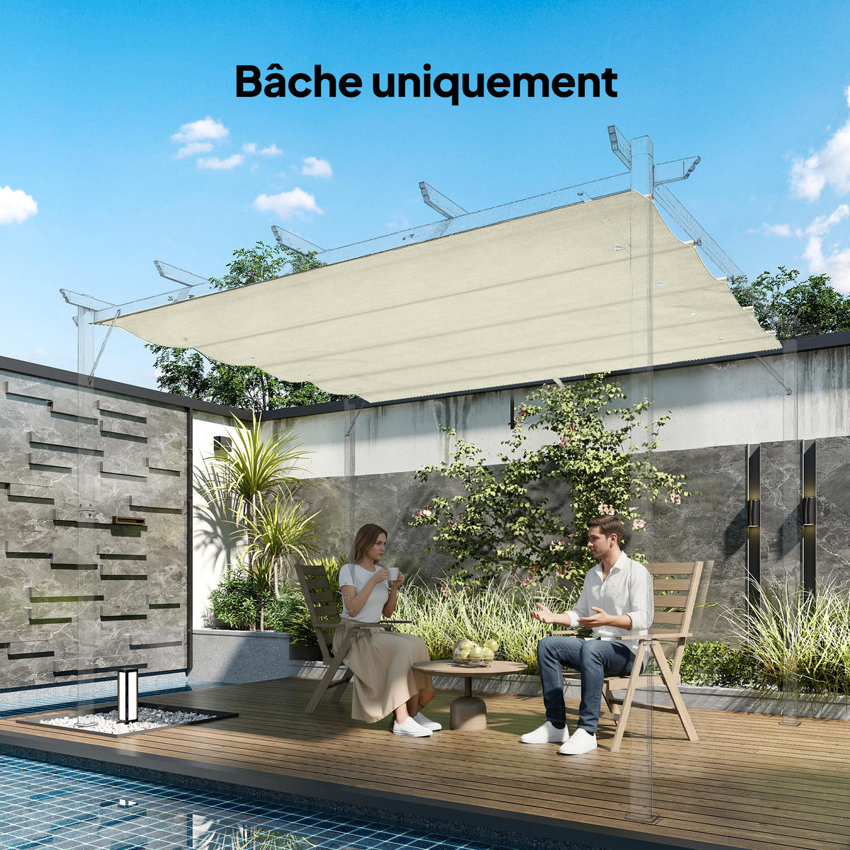 ERSATZDACH DE-12637 300/200 cm UV30+ mit 5 Stangentaschen und 8 Drainagelöchern - Creme, Textil (245/16/286cm) - ComfortXL