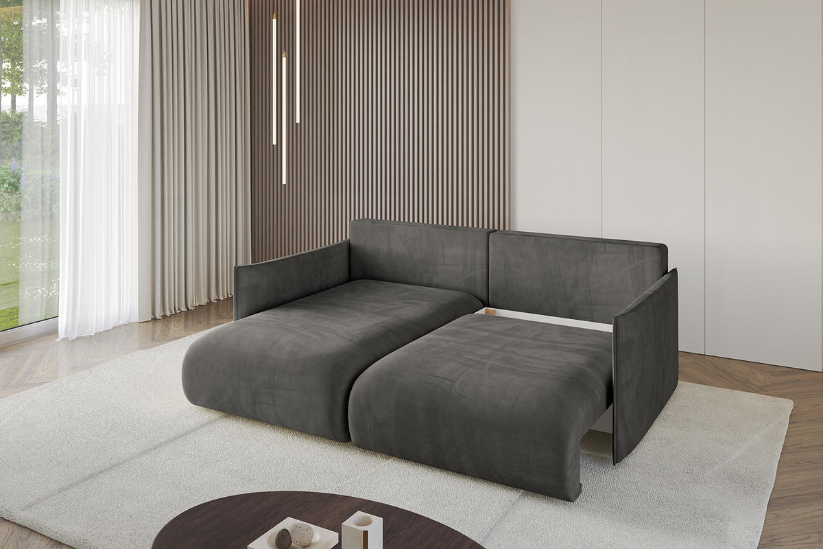 ECKSOFA mit Schlaffunktion und Bettkasten ONESK-L 208x165x40 Dunkelgrau Velours - Dunkelgrau, Holzwerkstoff/Kunststoff (208/165cm) - ALTDECOR