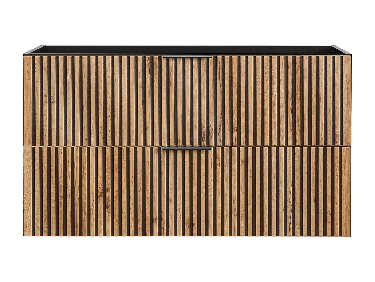 WASCHBECKENUNTERSCHRANK hängend - Streifenoptik - Holzfarben hell & Schwarz - 100 cm - MADELA - Schwarz, Holz (100/57/46cm) - Vente-Unique