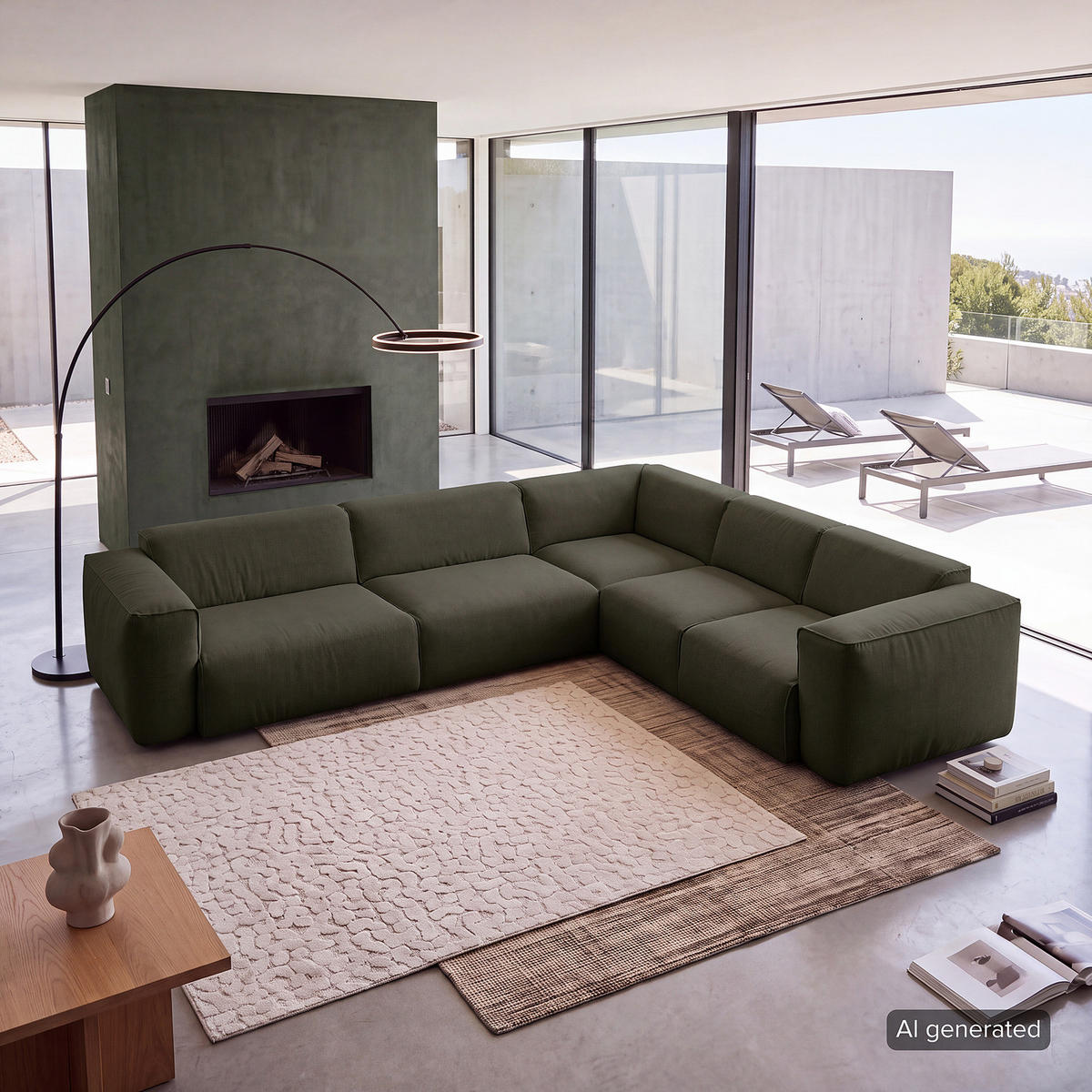 ECKSOFA mit Rundecke - Schwarz/Grau, Kunststoff/Textil (325/260cm) - home24