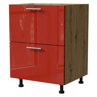 SCHUBLADENUNTERSCHRANK Brerra D2A/60/1A Korpus eiche artisan / Front RAL 3002 karminrot Hochglanz 60 / 50 / 82 cm - Rot/Eiche Artisan, Holz/Holzwerkstoff (60/82/50cm) - Feldmann-Wohnen