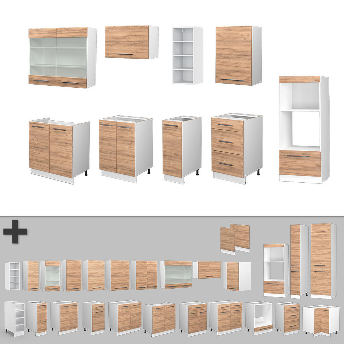 KÜCHENZEILE Fame-Line Goldkraft Eiche/Weiß 280 cm, AP Eiche - Eiche Wotan/Weiß, Holzwerkstoff (280/81.6/60cm) - Vicco