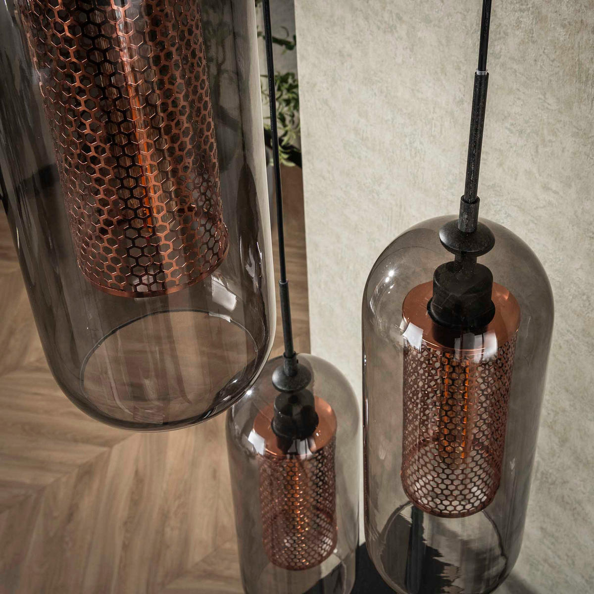 HÄNGELEUCHTE Rauchschwarz 35/35/180 cm - Schwarz, Glas (35/35/180cm) - Hoyz Collection