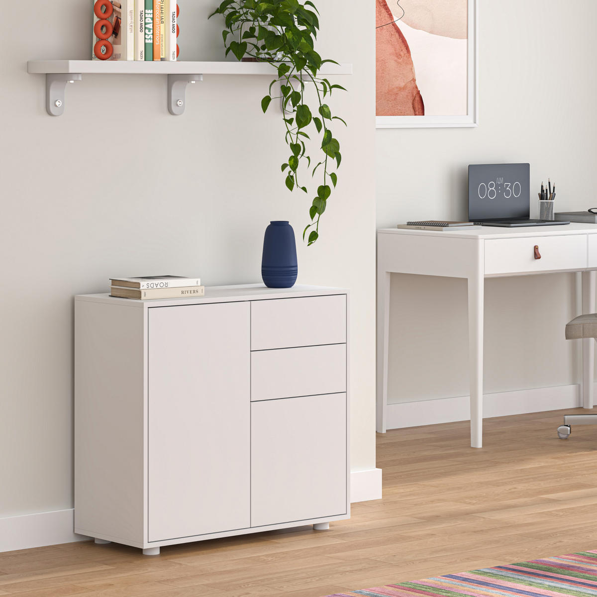 KOMODA Paarl 2dveřová - bílá, kompozitní dřevo (79/74/36cm) - [en.casa]