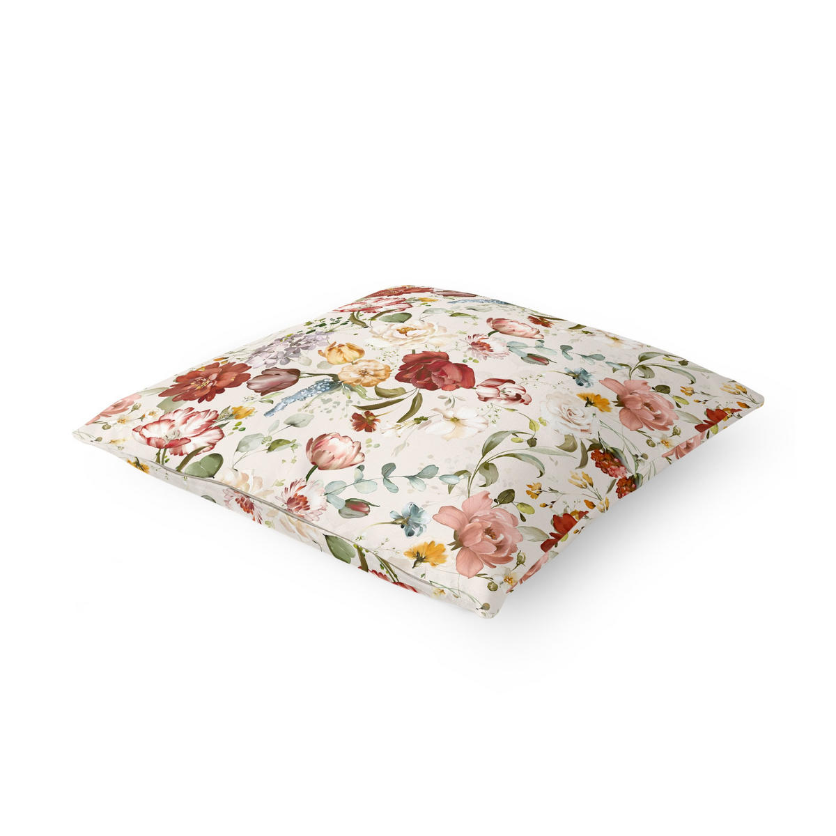 DEKOKISSEN Blumen Aquarell Vintage Muster auf Beige 40/40 cm - Eichefarben, Textil (40/40/10cm) - Bilderwelten