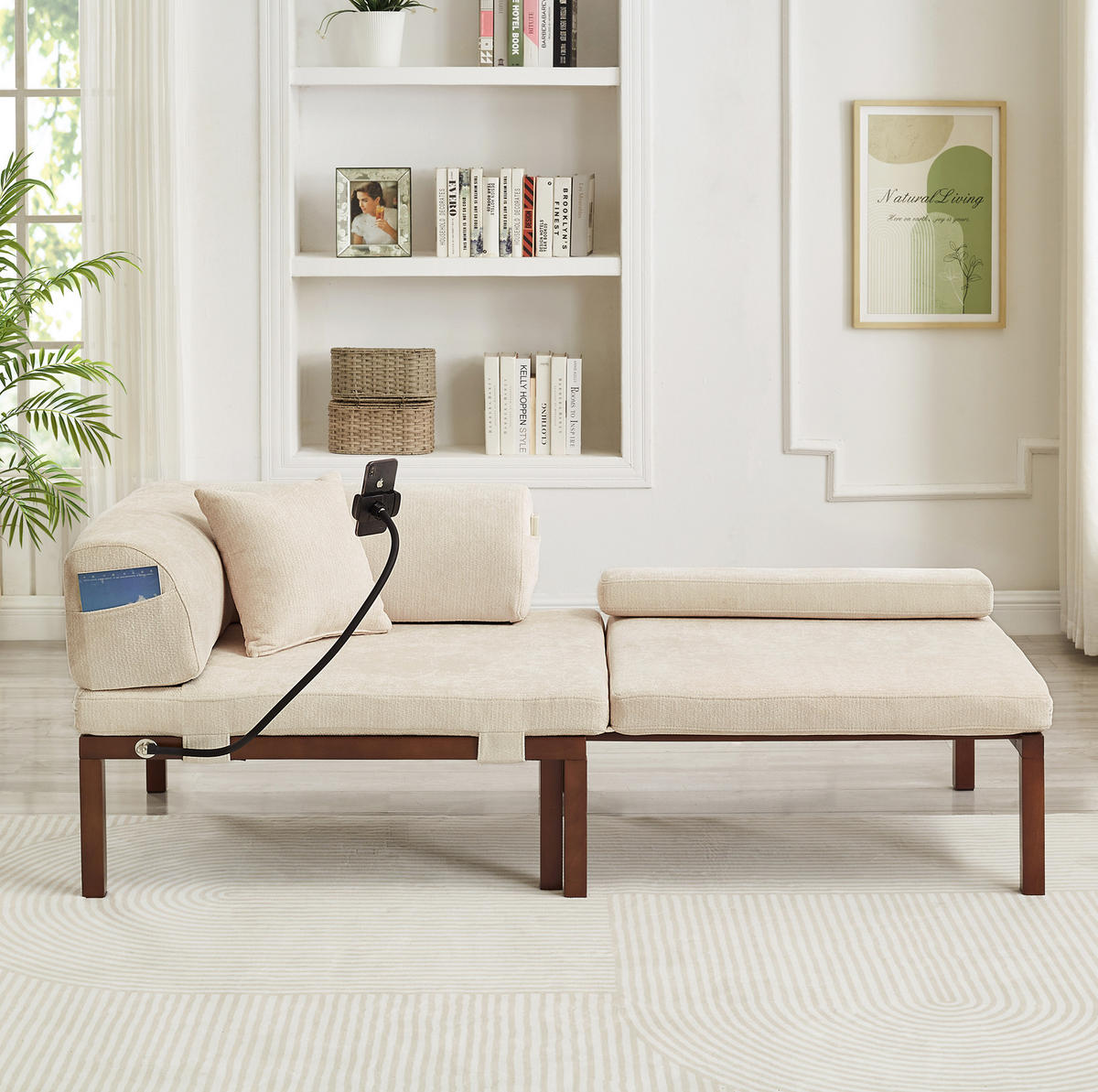 SCHLAFSOFA aus Samt in Beige mit ausziehbarer Einzelfunktion - Beige, Textil (176/64/81cm) - Modfu