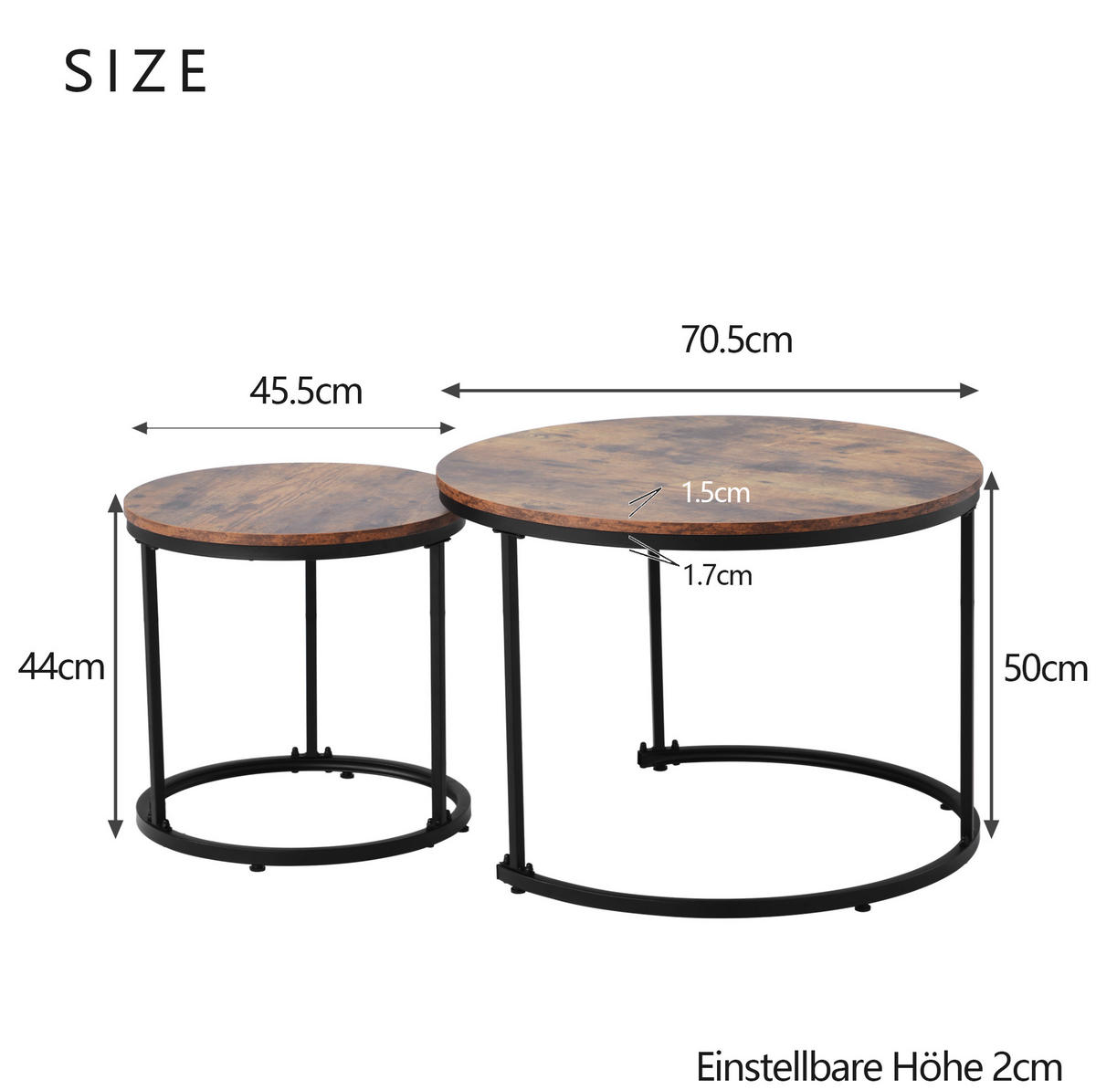 COUCHTISCH 2er-Set 70,5/50 cm & 44/45,5 cm in Braun, nestbar mit MDF-Platte - Braun, Holzwerkstoff (70.5/70.5/50cm) - Flora Grace