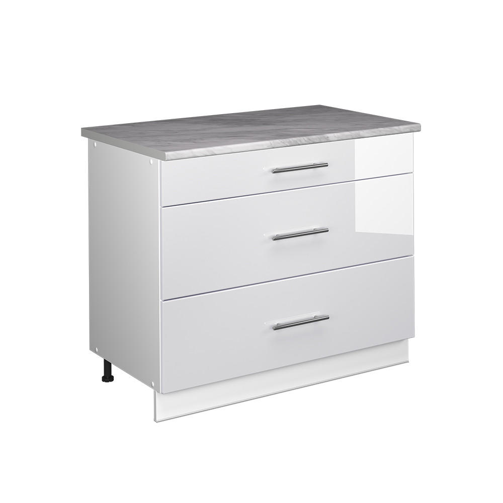 KÖKSUNDERSKÅP Fame-Line, Vit högblank/Vit, 100 cm, AP Marble Vit högglans, Vit 82/100/60 cm