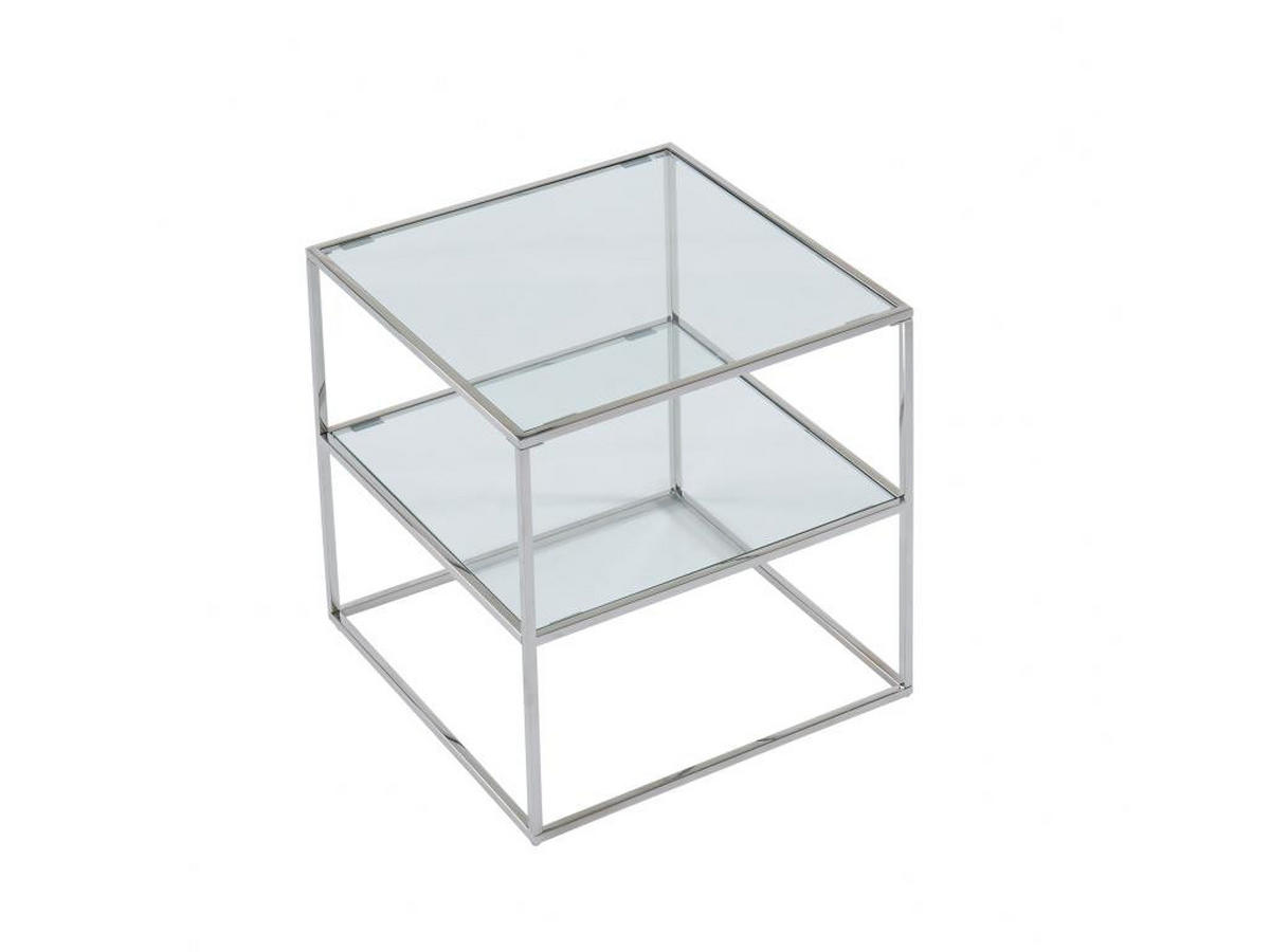 2ER-SET Nachttische mit 1 Ablage - Glas & Stahl - Silberfarben - KOHANA - Silberfarben, Metall (50/50/50cm) - Vente-Unique