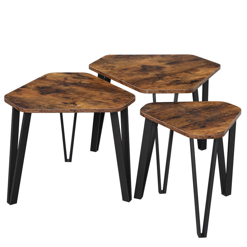 COUCHTISCH 3er Set Beistelltisch Metallgestell modern platzsparend - Braun, Holz (39.6/39.6/40cm) - Kaket