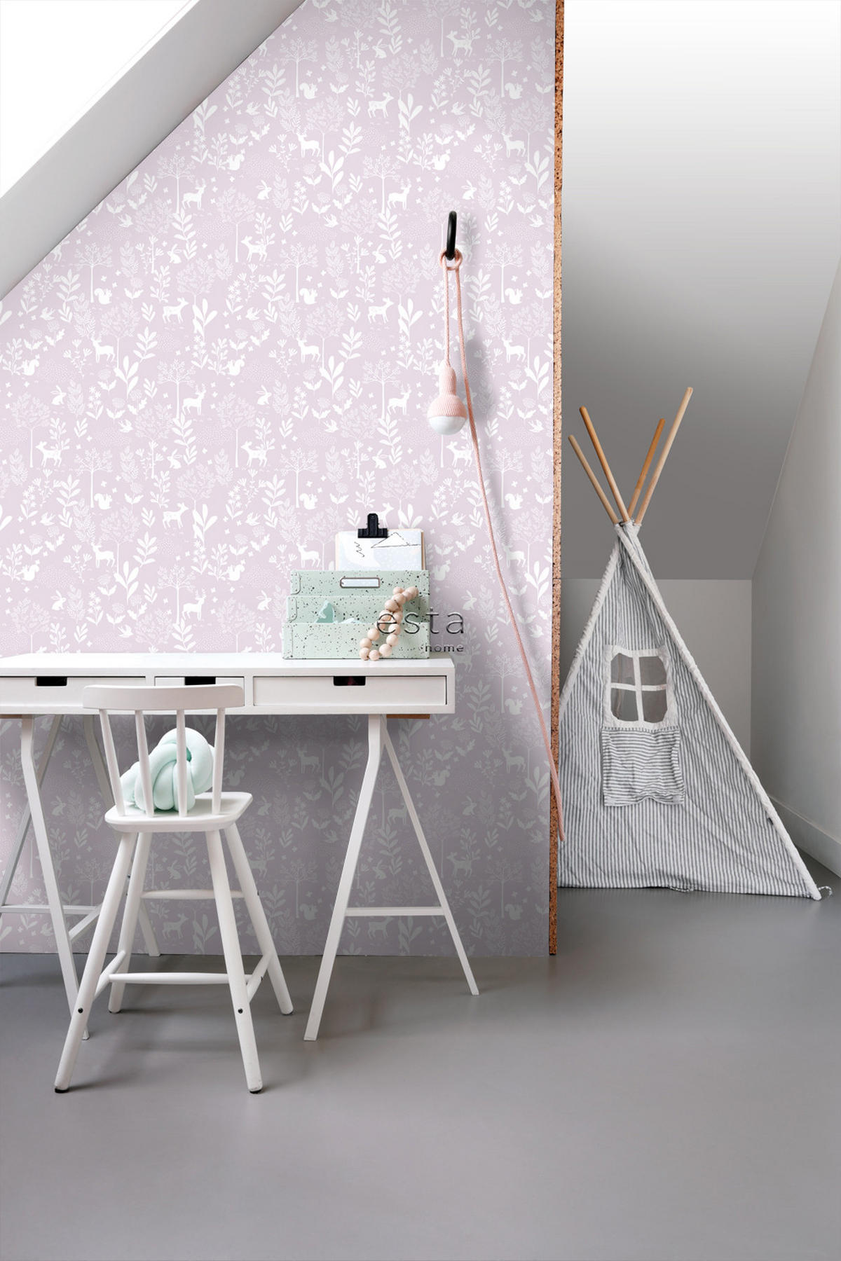 TAPETE Wald mit Waldtieren 50 x 900 cm - Lila, Papier (50/0.1cm) - ESTAhome