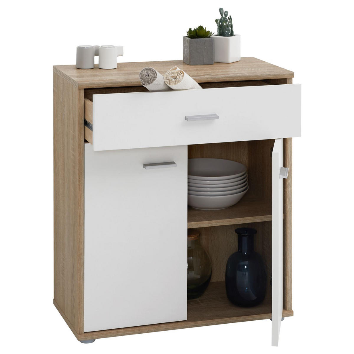 KOMMODE TOMMY - Weiß/Sonoma Eiche, Holzwerkstoff (60/70/30cm) - CARO-Möbel