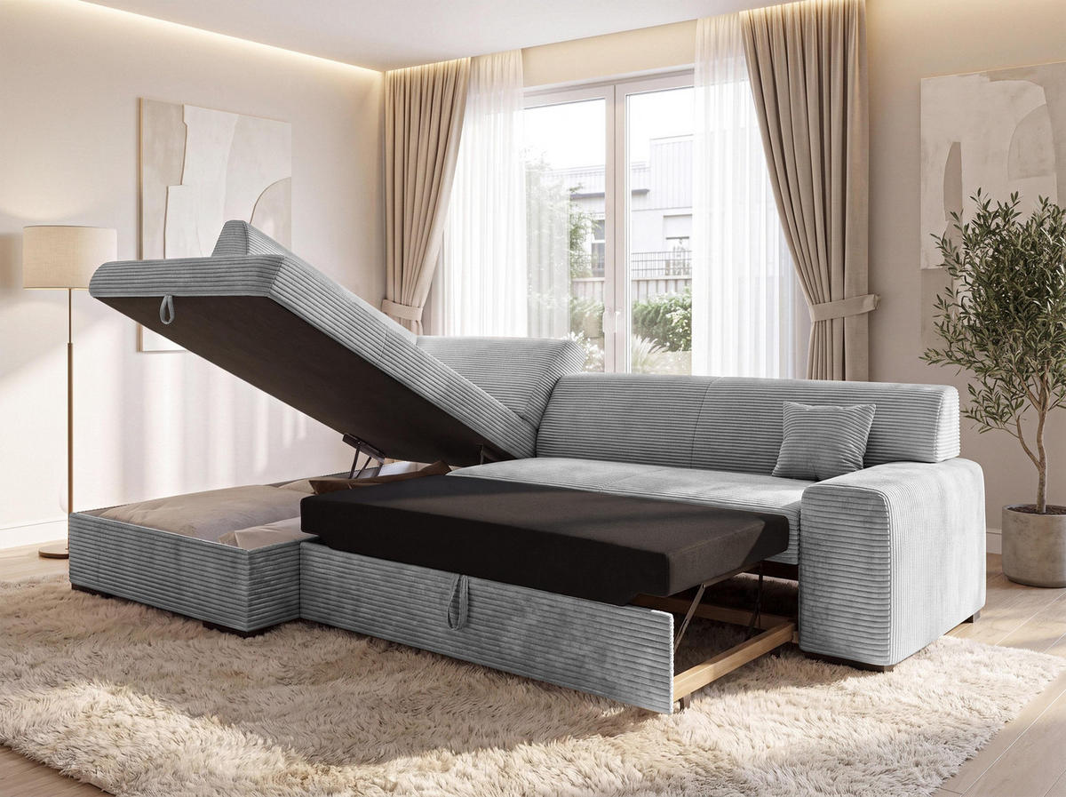 ECKSOFA L Form Minosa Hellgrau 260/175/71 cm Links mit Schlaffunktion - Hellgrau/Schwarz, Kunststoff/Textil (260/175cm) - AX Living