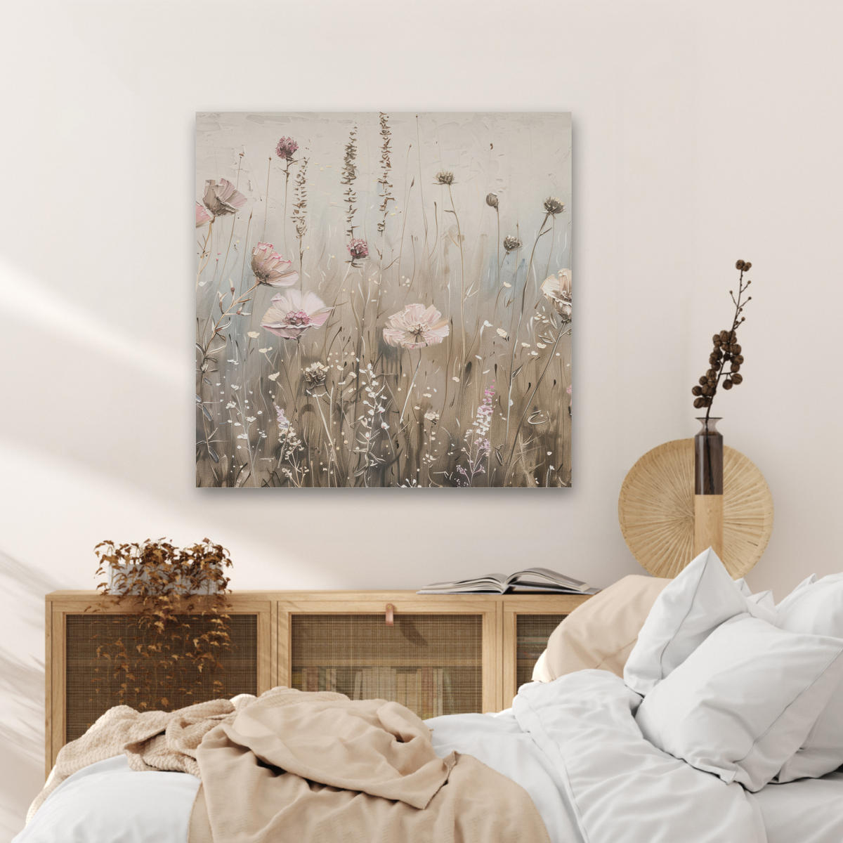 AKUSTIKBILD Blumen - Rosa - Modern - Beige Akustikpaneele 80x80 cm - Beige, Kunststoff (80/80/0.9cm) - MuchoWow