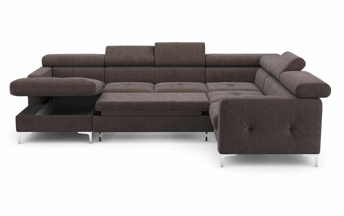 WOHNLANDSCHAFT mit Schlaffunktion und Bettkasten - Fango/Silberfarben, Holz/Textil (240/74/304cm) - Cotta