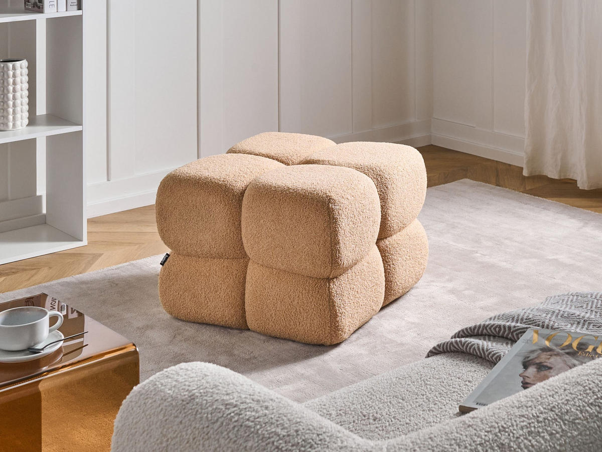 POUF Bouclé Beige Caliente - Beige, Textil (60/44/60cm) - Beliani