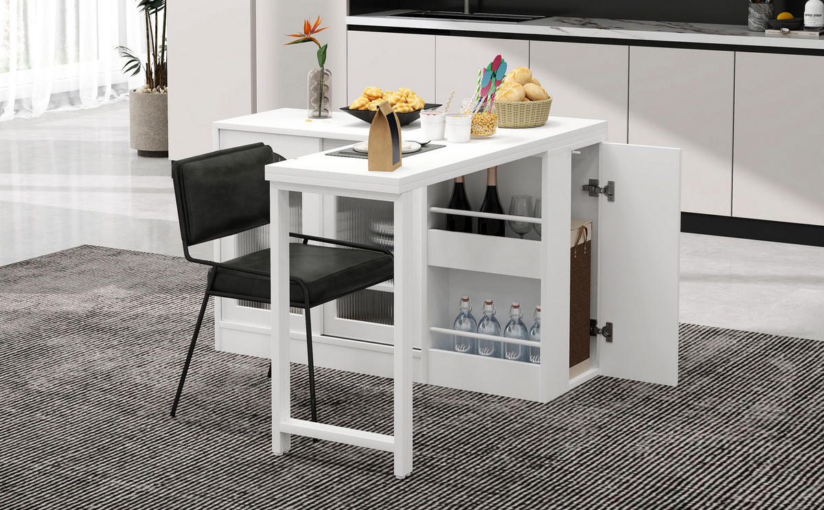 STEHTISCH Weiß Holzoptik|Ausziehbar|360° Drehbar mit Stauraum - Weiß, Holzwerkstoff/Metall (121.5/76.7/40cm) - Urban Meuble