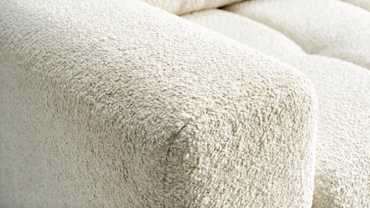 ECKSOFA Ovia mit Bettkasten und Schlaffunktion, Bouclé-Stoff in L-Form - Beige, Textil (270/185cm)