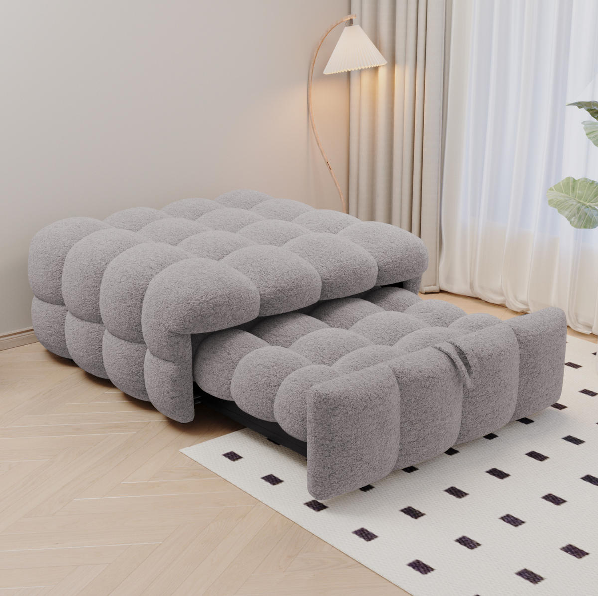 BETT aus Teddy 90x180 cm Grau, ausziehbar und platzsparend im 2-in-1-Design - Grau, Textil (70/180cm) - Modfu