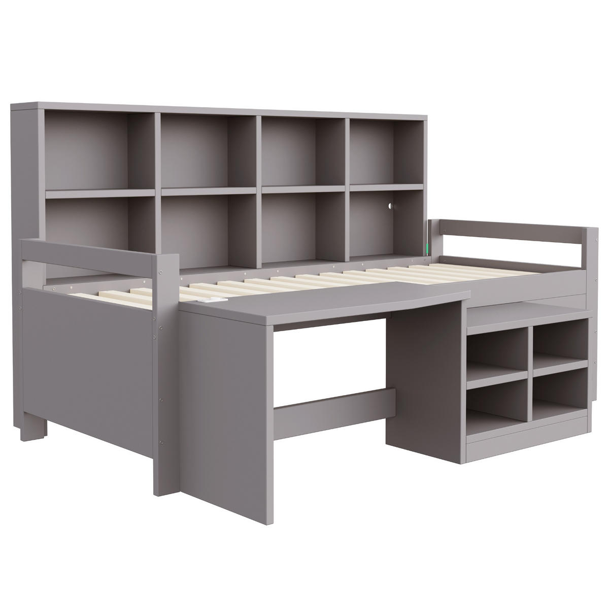 MULTIFUNKTIONSBETT 90x200 cm in Grau mit Schreibtisch, Stauraum und LED-Leiste - Grau, Holz (90/200cm) - IVMEU