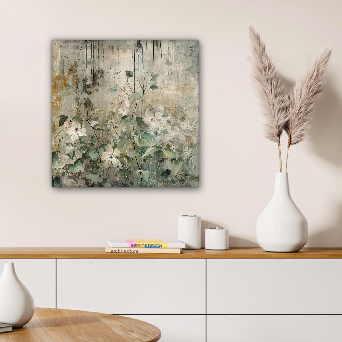 LEINWANDBILD - Blumen - Blätter - Abstrakt - Modern - 50x50 - Room Decor - Grau, Textil (50/50cm) - MuchoWow