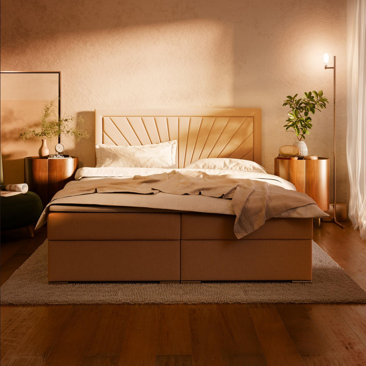 BOXBETT MIT KOPFTEIL 140x200 VICENZA, Grau - Dunkelgrau, Textil (140/200cm) - Mebligo