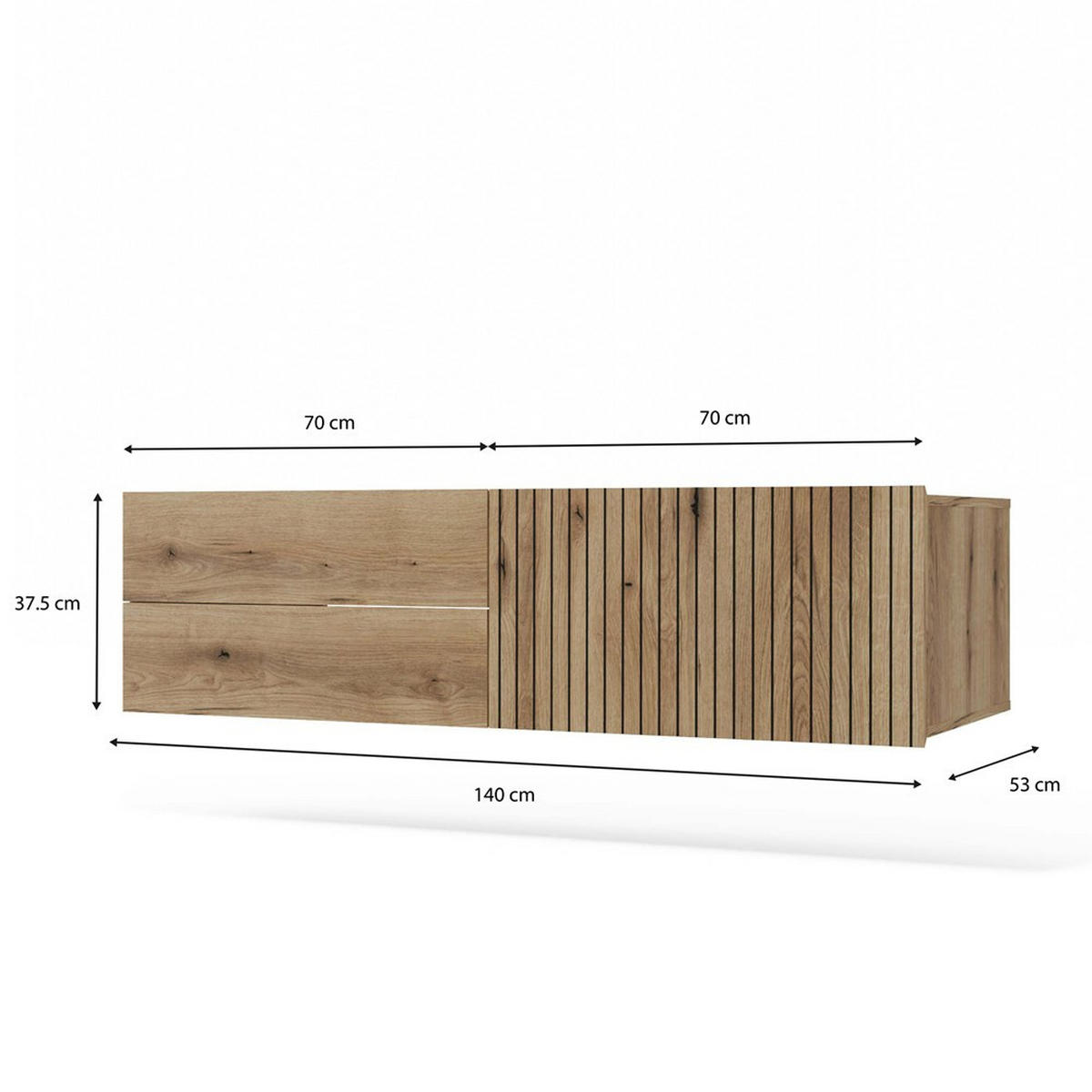 SKŘÍŇKA POD UMYVADLO dub 140/37,5/53 - barva dubu, kompozitní dřevo (140/38/53cm) - RAUMHIRSCH FURNITURE