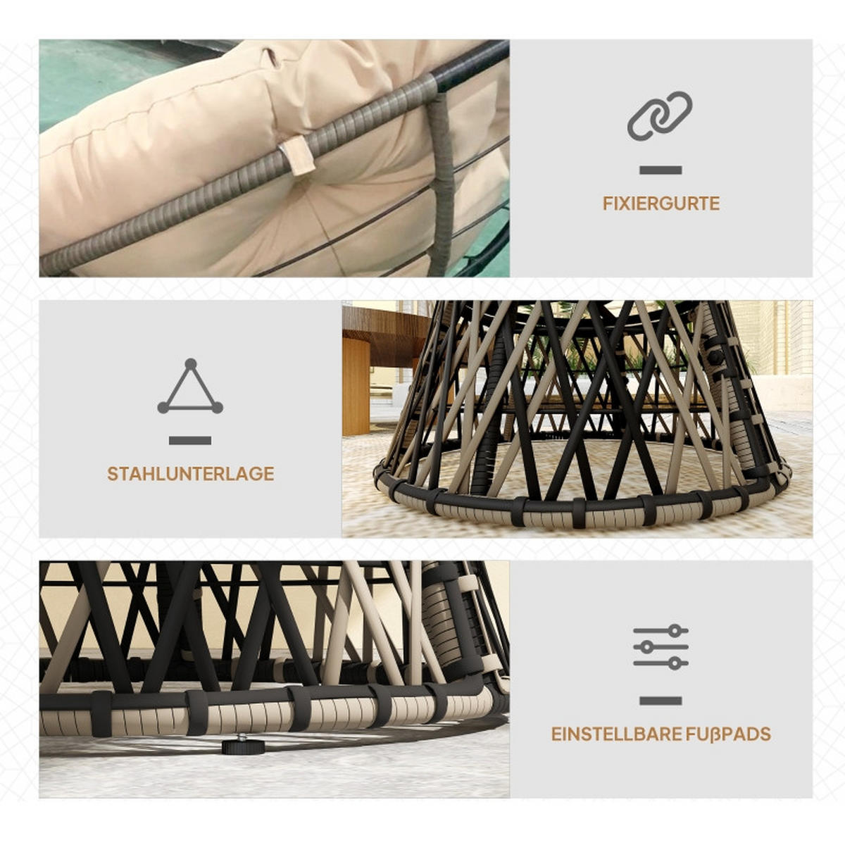 GARTENSTUHL aus Rattan 118x76x88 cm in Beige mit 360° Drehfunktion & Seitentablett - Beige, Metall (118/88/76cm) - Modfu