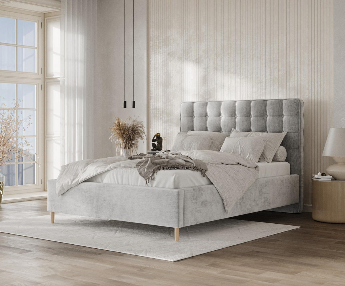 POLSTERBETT Paloma 120/200 cm Hellgrau im Lotta Stoff - Hellgrau/Naturfarben, Holz/Holzwerkstoff (120/200cm) - AltaBeds