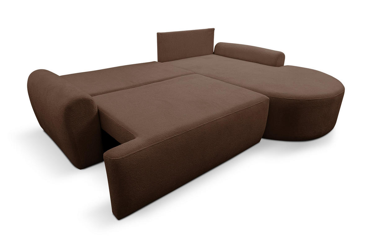 ECKSOFA Dream in L-Form mit Schlaffunktion und Bettkasten, Farbe: Dunkelbraun, Bouclé-Stoff, Ottomane Rechts - Dunkelbraun, Textil (260/136cm) - VENASI MÖBEL