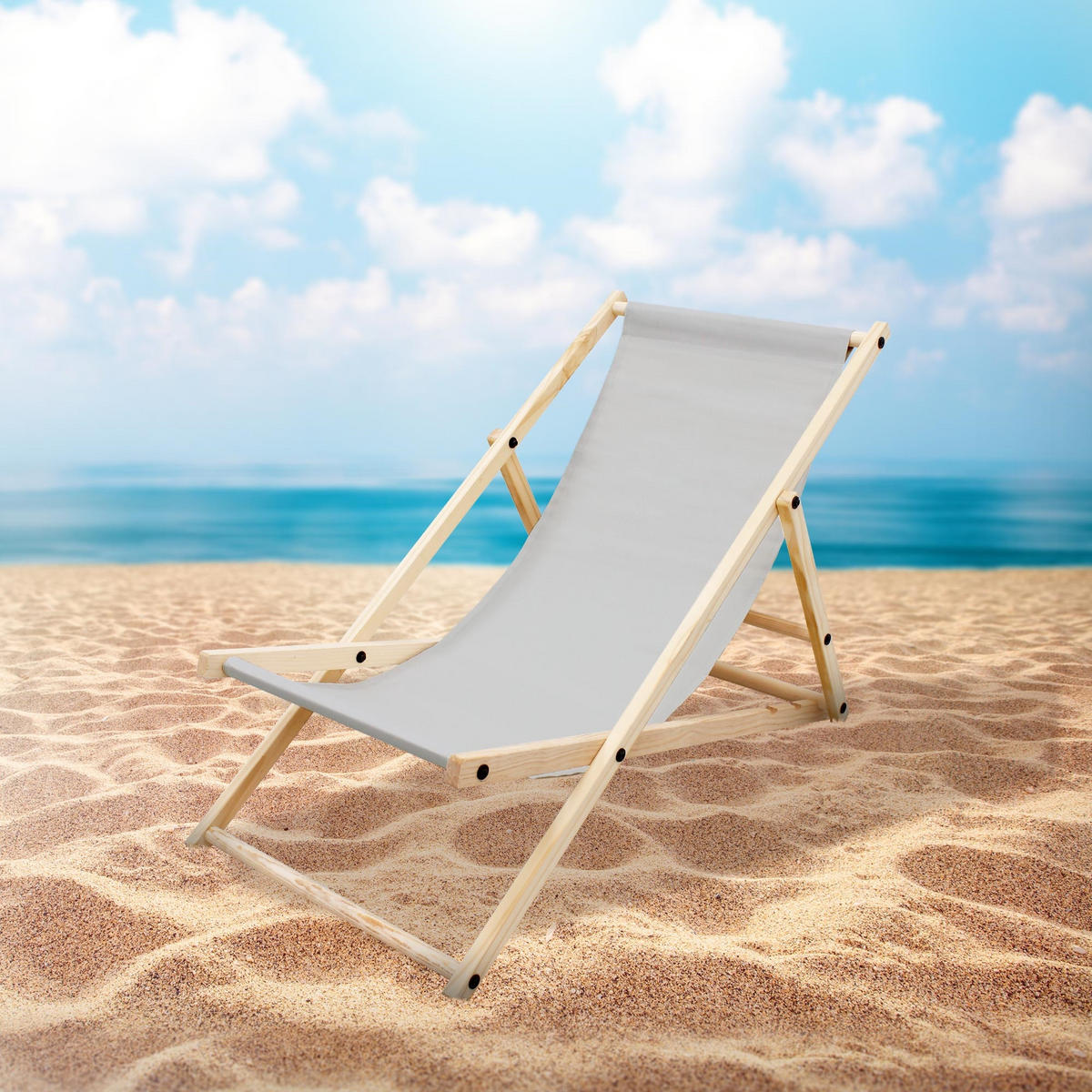 STRANDLIEGE 2er Set - Hellgrau, Holz (52/83/117cm) - ECD-Germany