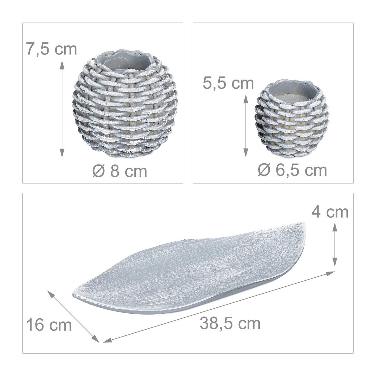SVIEČKOVÁ dekorácia 3ks. - sivá, parafín/kompozitné drevo (7.5cm) - Relaxdays