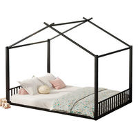 KINDERBETT 140/200 cm Schwarz Metallbett mit Hausform - Schwarz, Metall (140/200cm) - OKWISH