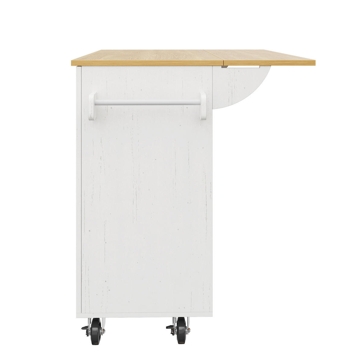 KÜCHENWAGEN 110x74x90.5cm Weiß aus MDF/Metall mit Klappplatte & Schränken - Weiß, Holzwerkstoff (110/90.5/74cm) - Modfu