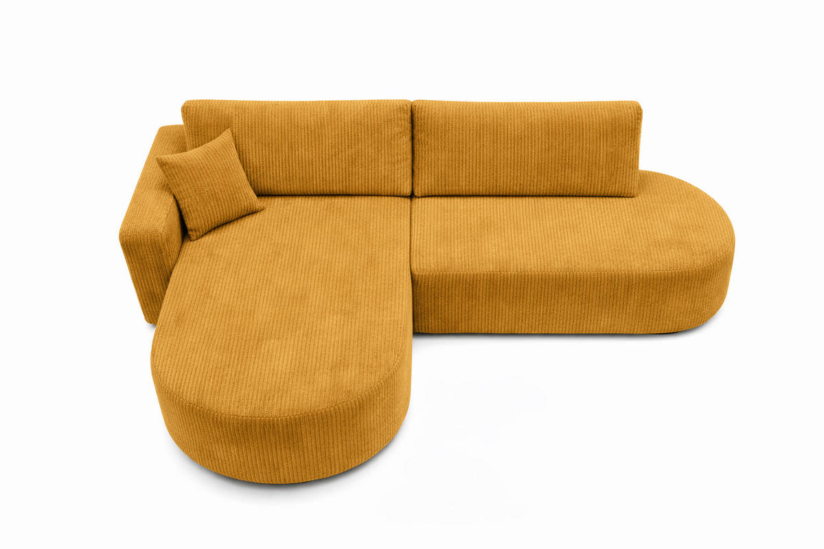 ECKSOFA Mit Schlaffunktion Und Bettkasten, Cordstoff Poso, Senffarbe, Links, ROUND ONE OPEN XL - Gelb, Holz (262/175cm) - Kaiser Möbel