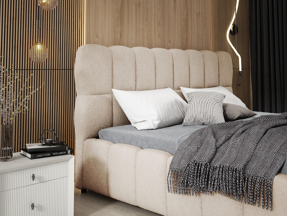 POLSTERBETT 180x200 cm Avilla mit Bettkasten, Lattenrost, Boucle, Beige - Beige, Holz/Textil (180/200cm) - Emporius