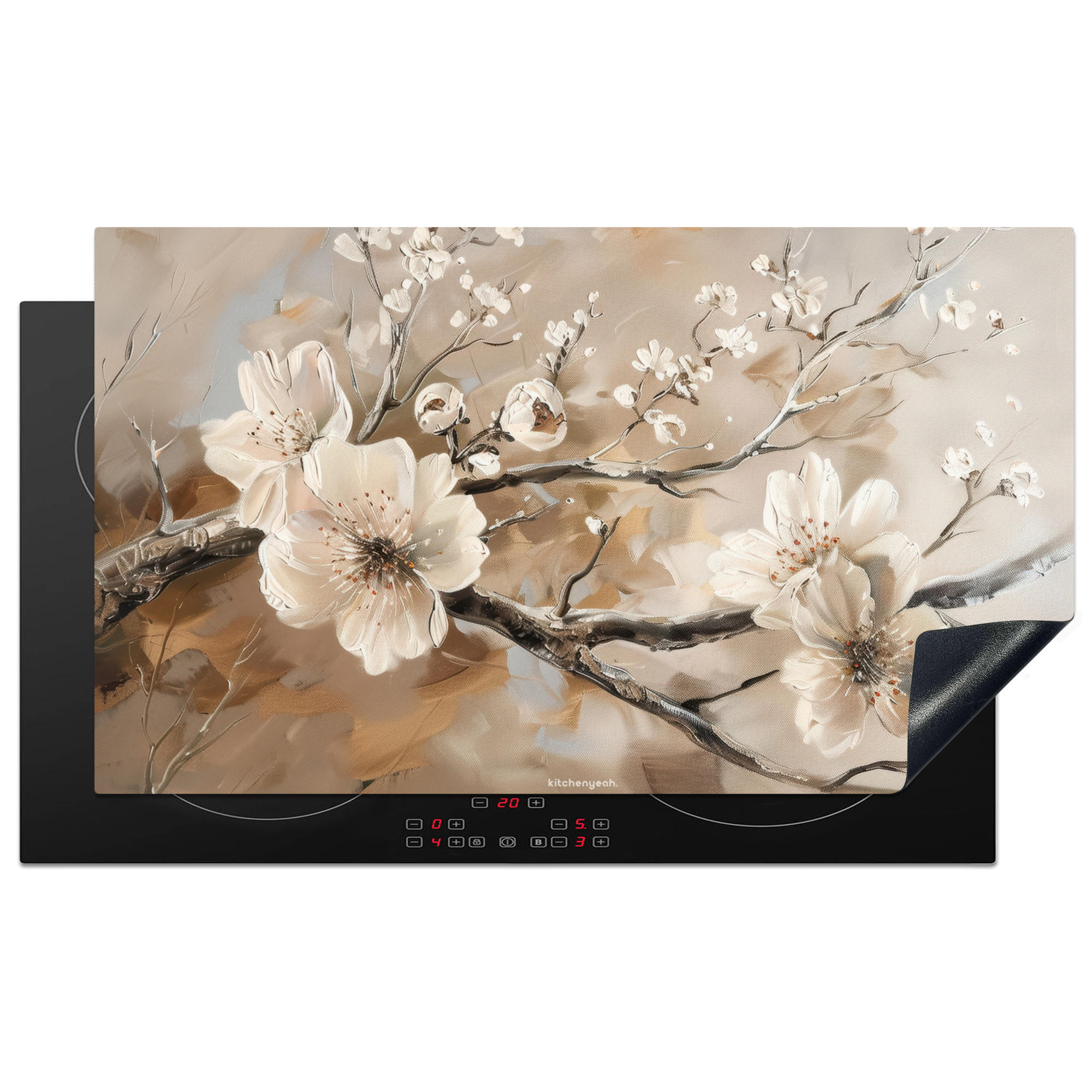 HERDABDECKPLATTE Blumen - Abstrakt - Gemalt - Beige 91x52 cm - Kaschmir, Kunststoff (91.6/0.2/52.7cm) - MuchoWow