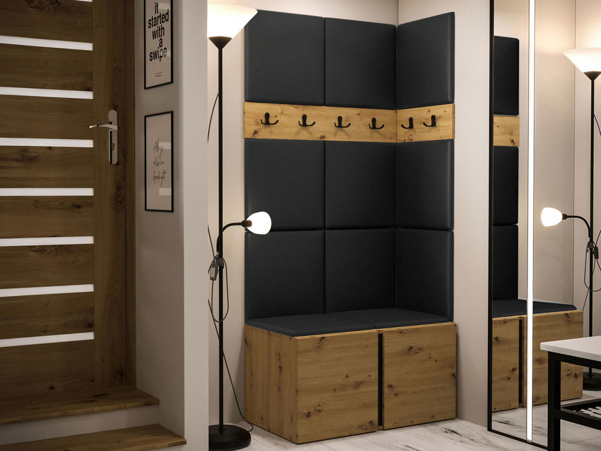 GARDEROBEN-SET Orion I - Schwarz/Eiche Artisan, Holzwerkstoff/Kunststoff (84/186/46cm) - MIRJAN24